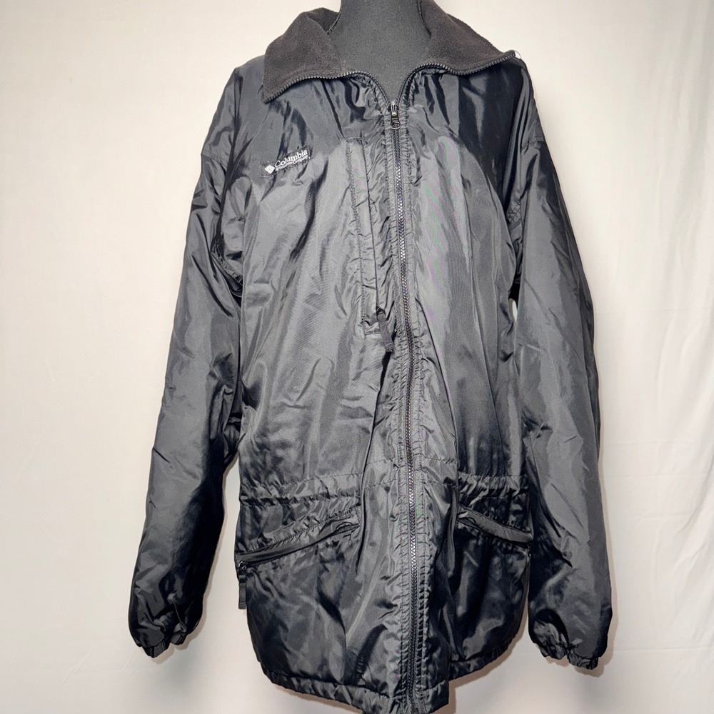 Columbia Mens XL Tall Black Fleece Lined Full Zip Nylon Jacket  XL-T Pit Zips